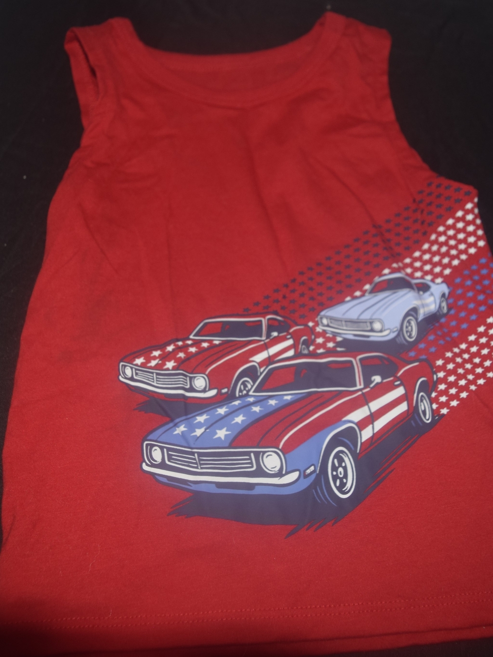 Red Boys' Tank Top with Patriotic Car Graphic 2T